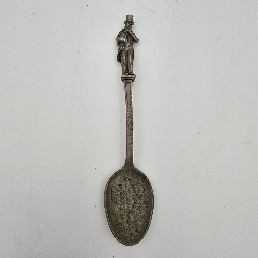 Vintage Pewter Decorative Spoon Charles Dickens Design Figurine Handle Rustic